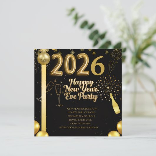 Elegant New Year Eve Party Invitation Card Feestdagenkaart (Staand voorkant)