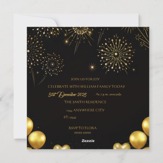 Elegant New Year Eve Party Invitation Card Feestdagenkaart (Achterkant)