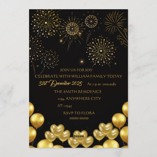 Elegant New Year Eve Party Invitation Card Kaart (Achterkant)