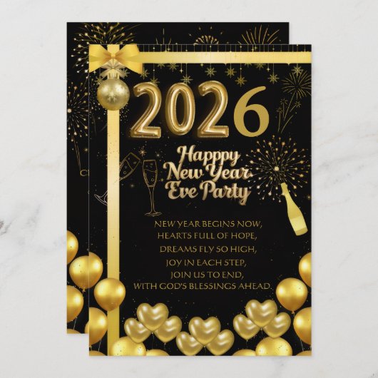 Elegant New Year Eve Party Invitation Card Kaart (Voorkant / Achterkant)