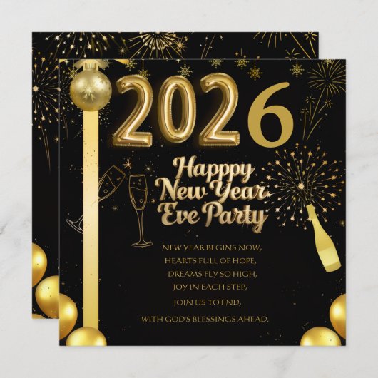 Elegant New Year Eve Party Invitation Card Save The Date (Voorkant / Achterkant)