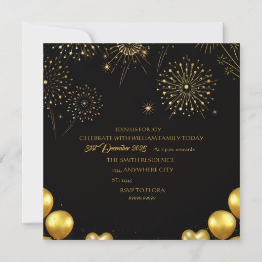Elegant New Year Eve Party Invitation Card Save The Date (Achterkant)