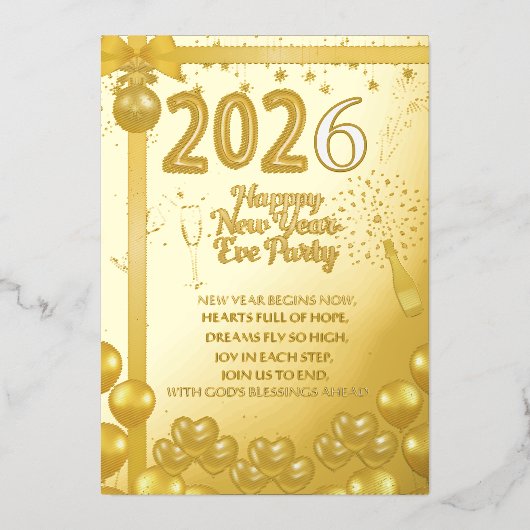 Elegant New Year Eve Party Invitation Foil Card Folie Uitnodiging (Voorkant)