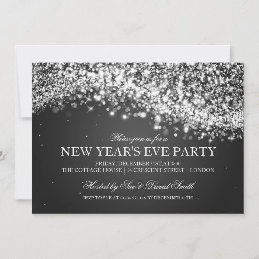 Elegant New Years Eva Party Sparking Wave Black Kaart (Voorkant)