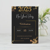 Elegant New Year's Eve Black Gold Party Kaart (Staand voorkant)