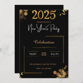 Elegant New Year's Eve Black Gold Party Kaart (Voorkant / Achterkant)