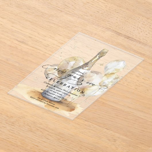 Elegant New Year's Eve Champagne & Balloons Acryl Uitnodigingen (Laagn)