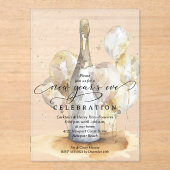 Elegant New Year's Eve Champagne & Balloons Acryl Uitnodigingen (Voorkant)