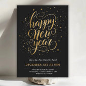 Elegant New Year's Eve invitation with gold script Kaart