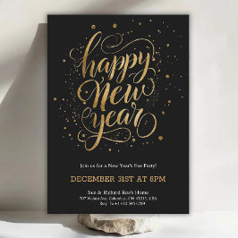 Elegant New Year's Eve invitation with gold script Kaart