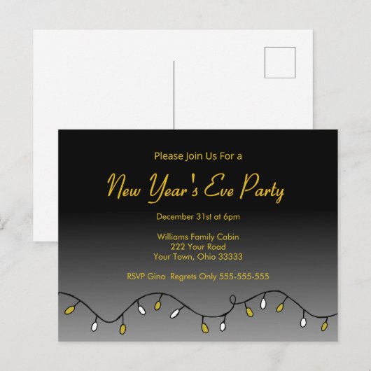 Elegant New Year's Eve Party 2026 Black Gold Uitnodiging Briefkaart (Voorkant / Achterkant)