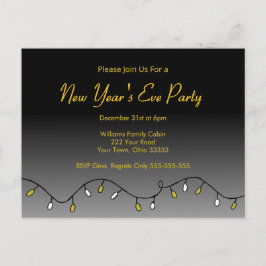 Elegant New Year's Eve Party 2026 Black Gold  Uitnodiging Briefkaart