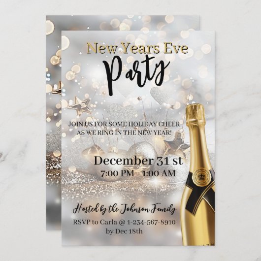 Elegant New Year's Eve Party Invitation Feestdagenkaart (Voorkant / Achterkant)