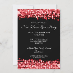 Elegant New Years Eve Party Sparkles Red Kaart