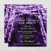 Elegant New Years Eve Party String Lights Paars Kaart (Voorkant / Achterkant)