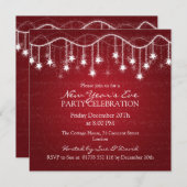Elegant New Years Eve Shimmering Stars Red Kaart (Voorkant / Achterkant)