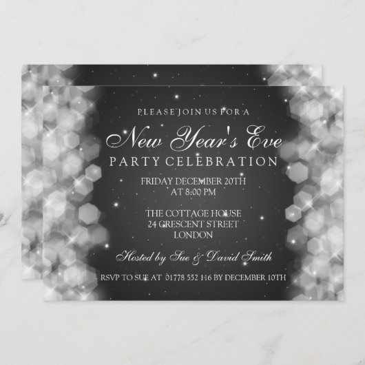 Elegant New Years Eve Sparkle Black Kaart (Voorkant / Achterkant)