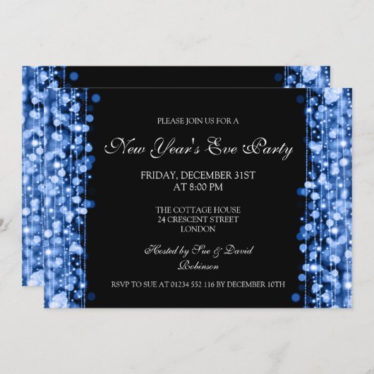 Elegant New Years Eve Sparkles Blue Kaart (Voorkant / Achterkant)