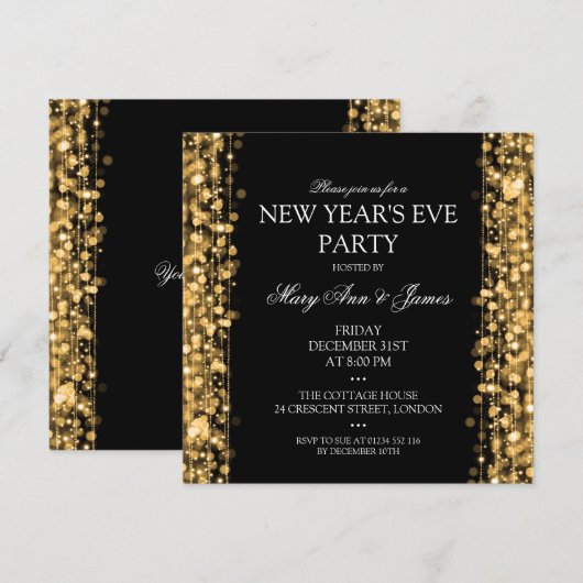 Elegant New Years Eve Sparkles Gold Kaart (Voorkant / Achterkant)