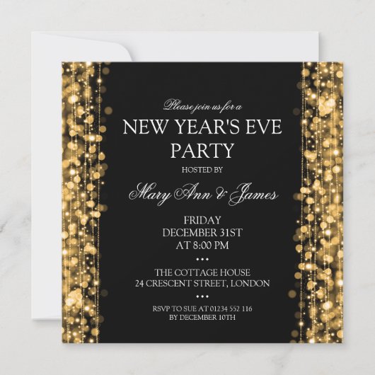 Elegant New Years Eve Sparkles Gold Kaart (Voorkant)