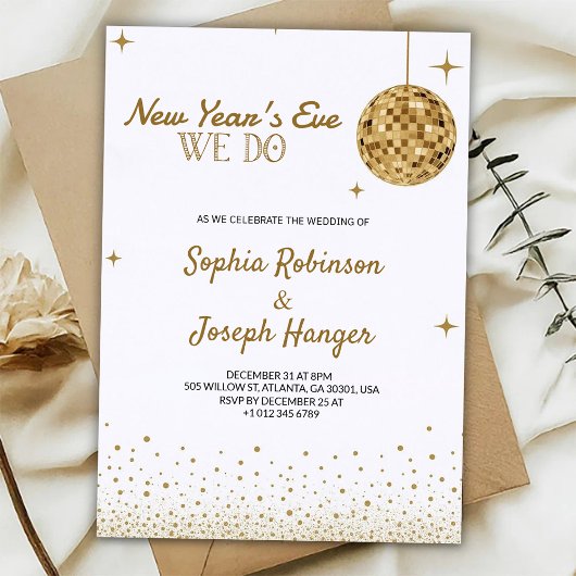 Elegant New Year's Eve wedding invitation Kaart
