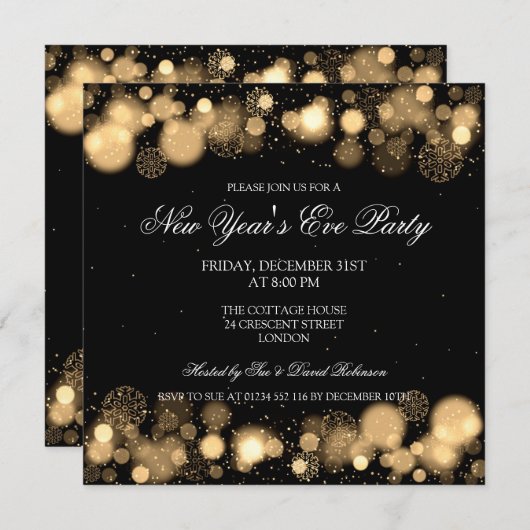 Elegant New Years Eve Winter Gold Kaart (Voorkant / Achterkant)