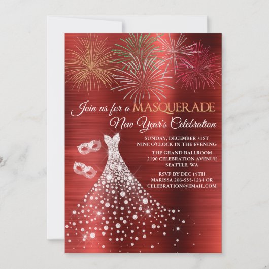 Elegant New Years Masquerade Invitation Kaart (Voorkant)