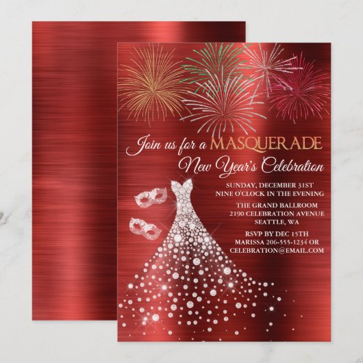 Elegant New Years Masquerade Invitation Kaart (Voorkant / Achterkant)