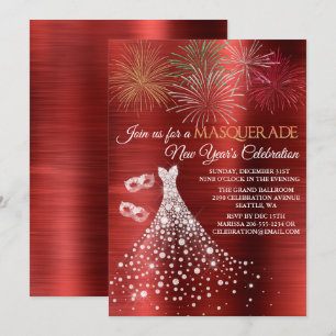 Elegant New Years Masquerade Invitation Kaart
