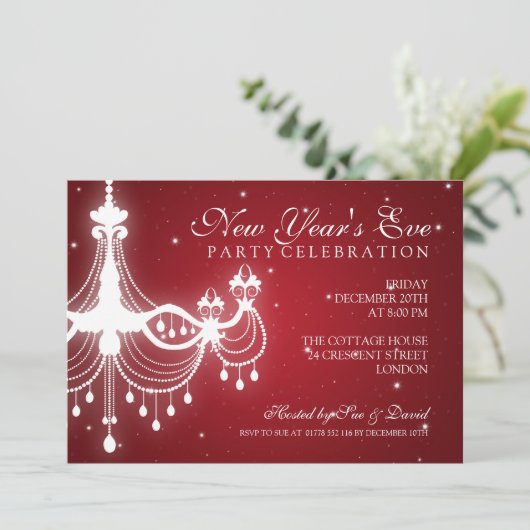 Elegant New Years ve Chandelier Red Kaart (Staand voorkant)