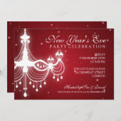 Elegant New Years ve Chandelier Red Kaart (Voorkant / Achterkant)