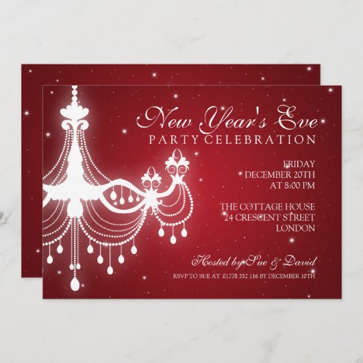 Elegant New Years ve Chandelier Red Kaart (Voorkant / Achterkant)