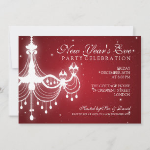 Elegant New Years ve Chandelier Red Kaart