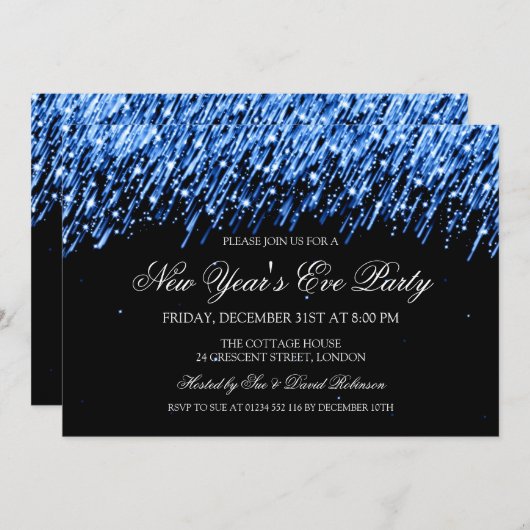 Elegant New Years ve Falling Blue Stars Kaart (Voorkant / Achterkant)