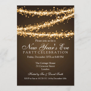 Elegant New Years ve Gold String Lights Kaart