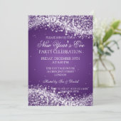 Elegant New Years ve Sparkelve Paars Kaart (Staand voorkant)