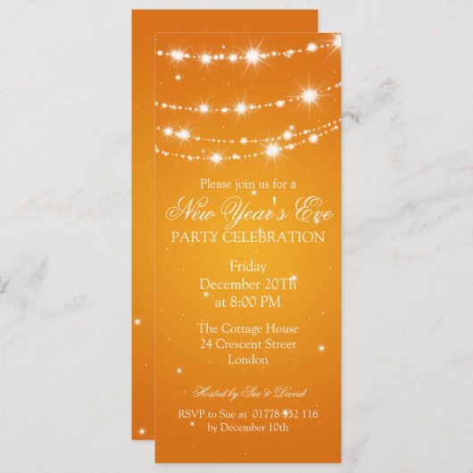 Elegant New Years ve Sparking Chain Oranje Kaart (Voorkant / Achterkant)