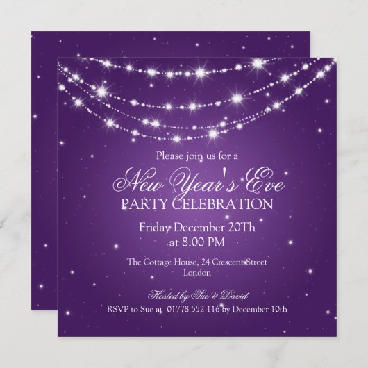 Elegant New Years ve Sparking Chain Paars Kaart (Voorkant / Achterkant)