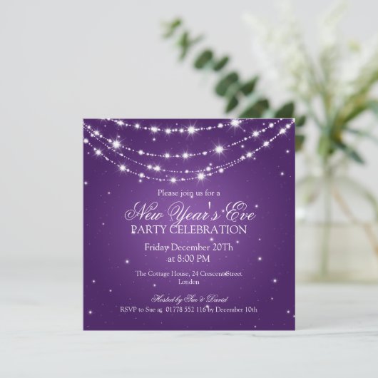 Elegant New Years ve Sparking Chain Paars Kaart (Staand voorkant)