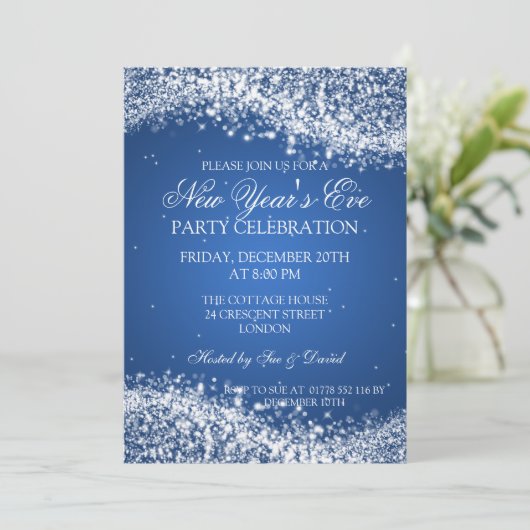 Elegant New Years ve Sparking Wave Blue Kaart (Staand voorkant)