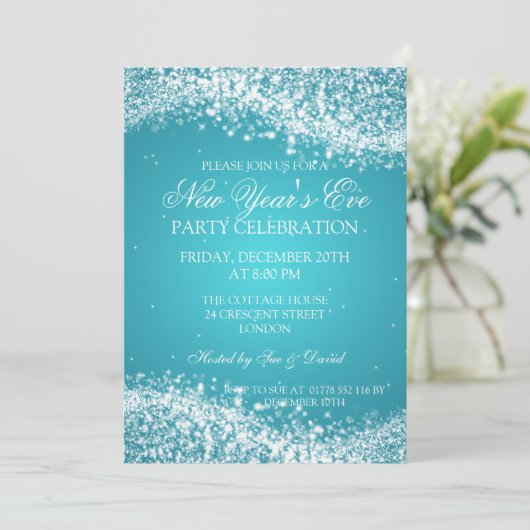 Elegant New Years ve Sparking Wave Turquoise Kaart (Staand voorkant)
