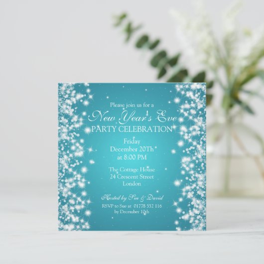 Elegant New Years ve Winter Sparkle Blue Kaart (Staand voorkant)