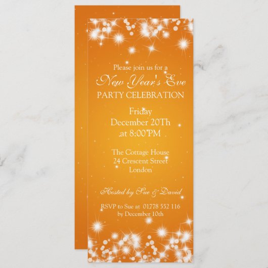 Elegant New Years ve Winter Sparkle Oranje Kaart (Voorkant / Achterkant)