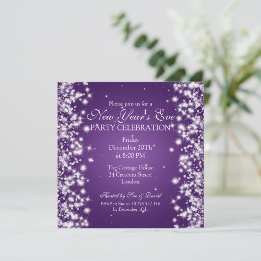 Elegant New Years ve Winter Sparkle Paars Kaart (Staand voorkant)