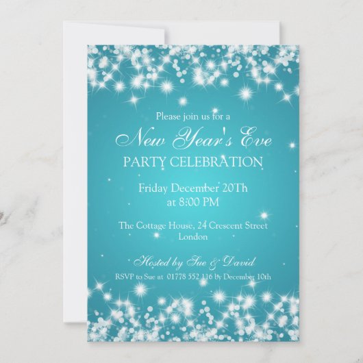 Elegant New Years ve Winter Sparkle Turquoise Kaart (Voorkant)