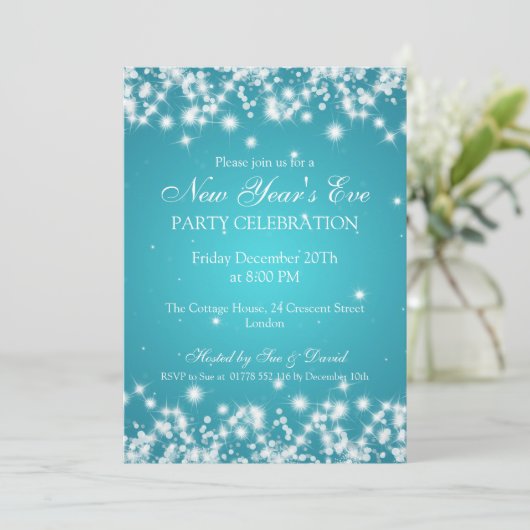 Elegant New Years ve Winter Sparkle Turquoise Kaart (Staand voorkant)