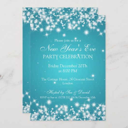 Elegant New Years ve Winter Sparkle Turquoise Kaart (Voorkant / Achterkant)