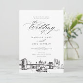 Elegant New York City Calligraphy Chic Wedding Kaart (Staand voorkant)