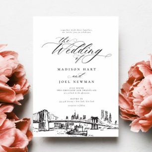 Elegant New York City Calligraphy Chic Wedding Kaart