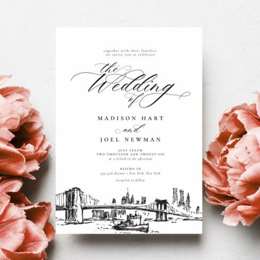 Elegant New York City Calligraphy Chic Wedding Kaart